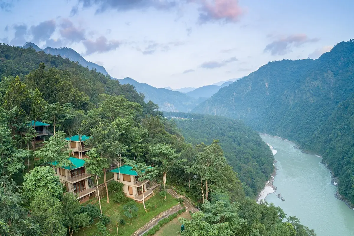 Atali Ganga cottages on a forested hillside