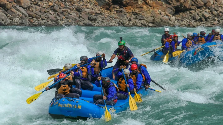 White-water rafting team activity on the Ganga