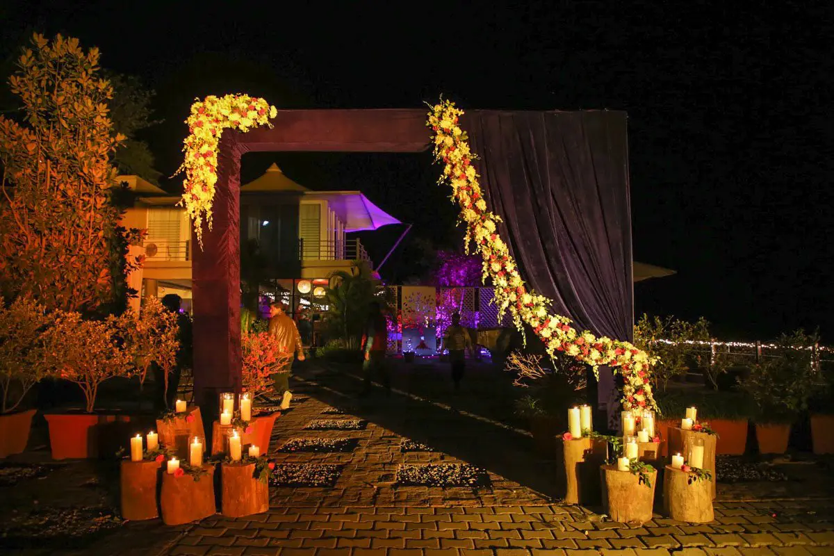 Wedding entrance with floral arch