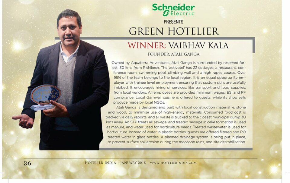 Atali wins the Green Hotelier of the Year award at Hotelier India Awards 2017
